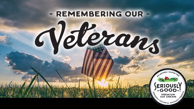 seriouslygoodco's tweet photo. Veteran’s Day is Monday, November 12th. We give thanks to our veterans who sacrifice selflessly and to those that gave the ultimate sacrifice. Honor a veteran this Veteran’s Day with Seriously Good premium ice cream. 
#allnatural #icecream #VeteransDay #SeriouslyGood https://t.co/IhDVWQ6MlM