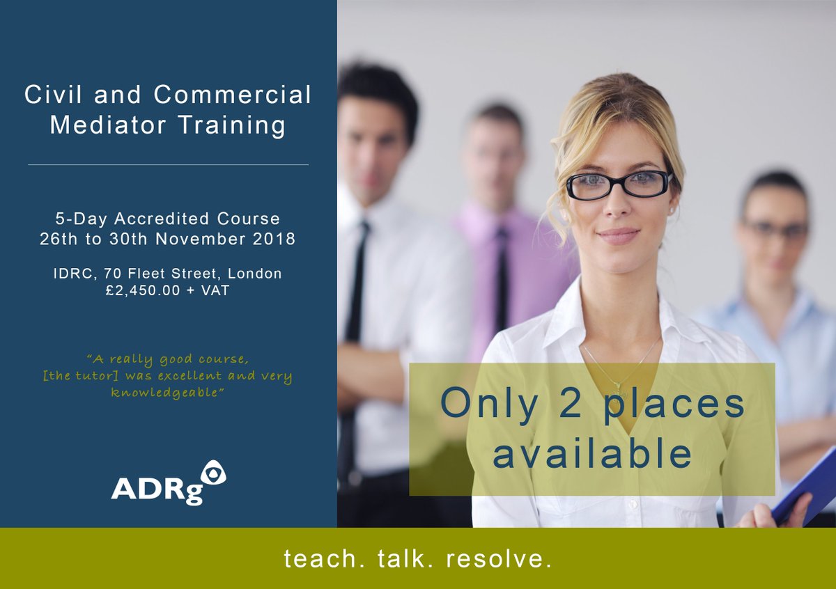 ADRgMediation's tweet photo. We still have a couple of places available on our upcoming course. Book now and train as an accredited civil and commercial mediator.
https://t.co/1tGD8zM56z
#adrg #adrgroup #mediation #mediator #mediatortraining #accreditedtraining https://t.co/EBpQzbjZRT