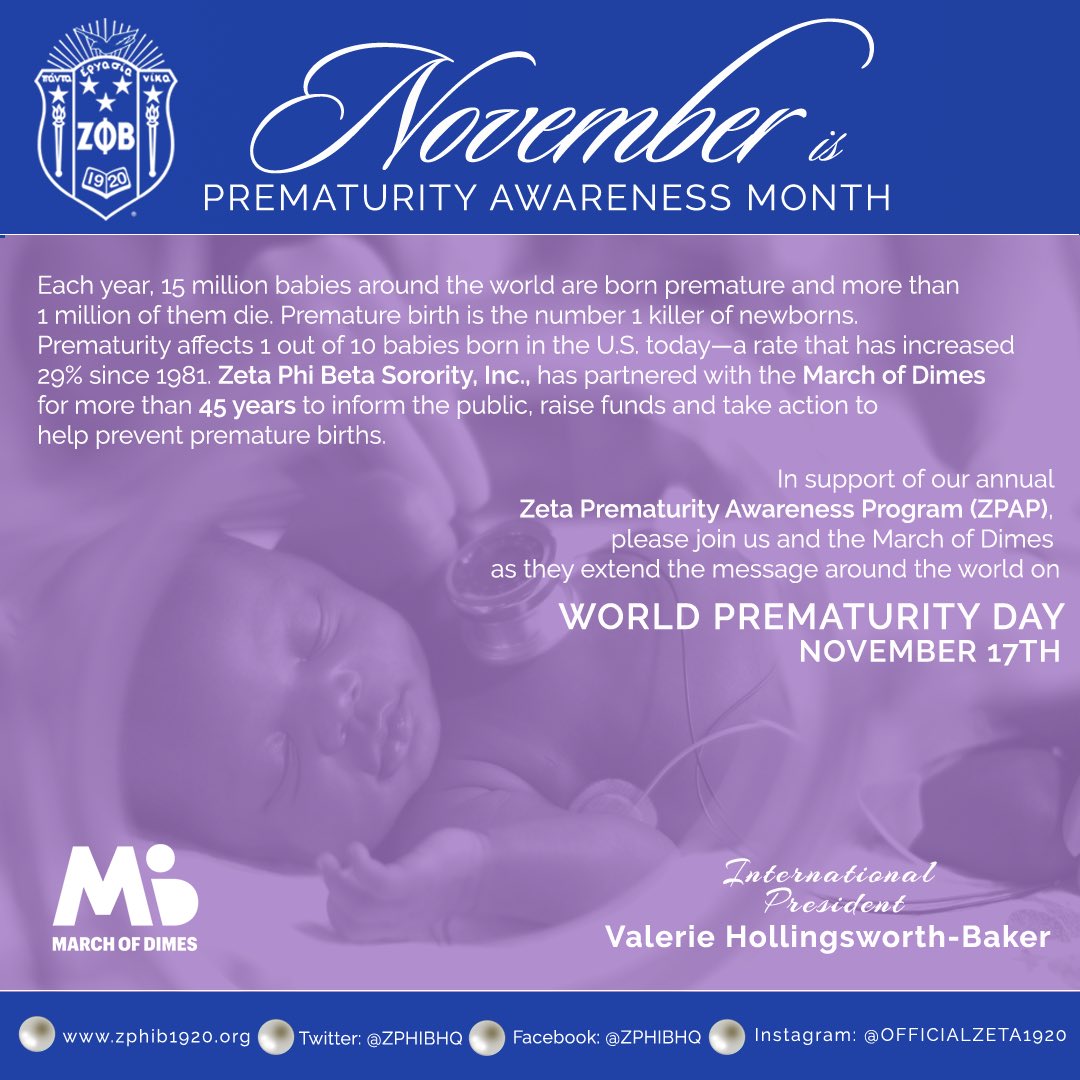 ZPhiBInc1920's tweet image. For the past 45 years, Zeta has been working with the March of Dimes to bring awareness to premature births. November is prematurity awareness month, join us as we bring these issues to the forefront #ZPAP2018 #marchofdimes #WorldPrematurityDay #ZPhiB @MarchofDimes