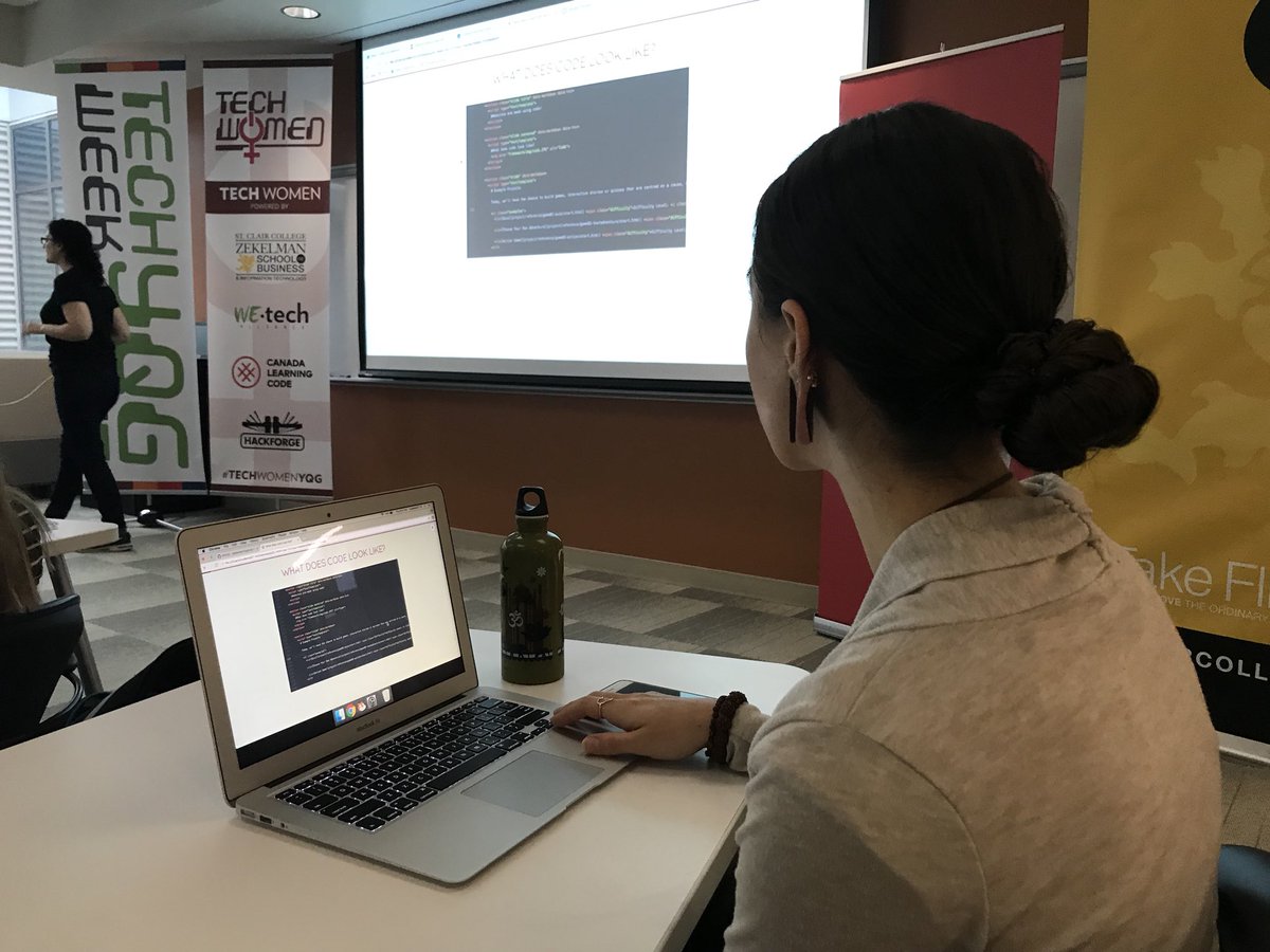 Coding in HTML and CSS today for #TechWomenYQG powered by <a href="/StClairCollege/">St. Clair College</a> Zekelman School of Business