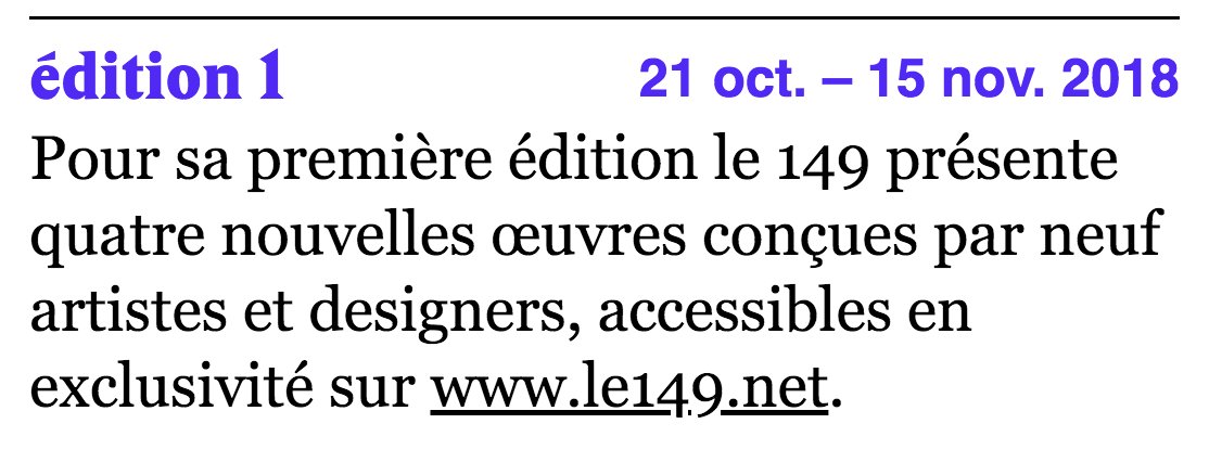 Et si vous profitiez de ce jour férié pour voir les deux œuvres déjà en ligne de l'Édition 1 ? 
"waterwallace.web" de Lou Masduraud et Antoine Bellini 
"Une matière du présent" de Pierre Frulloni et Marjorie Ober
=====> le149.net  !