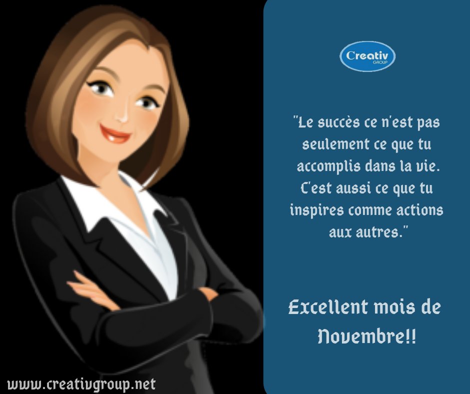 creativ_group_'s tweet photo. Heureux Mois de Novembre à tous. 
 Qu'il soit Productif Afin que nous puissions être des sources d'inspiration pour plus d'un. 
 #CreativGroup #Inspiration  
 Creating a new Vision for Africa.
 https://t.co/GjOzaScRPI https://t.co/MNNvyNIMaA