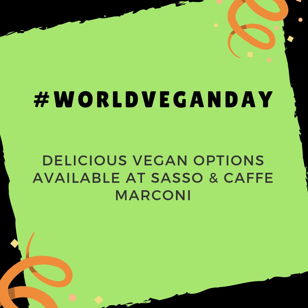 #Worldveganday and we have delicious vegan options at both Sasso and Caffe Marconi. Try our vegan pasta and risotto dishes or vegan mozzarella pizza at Marconi. Buon appetito!