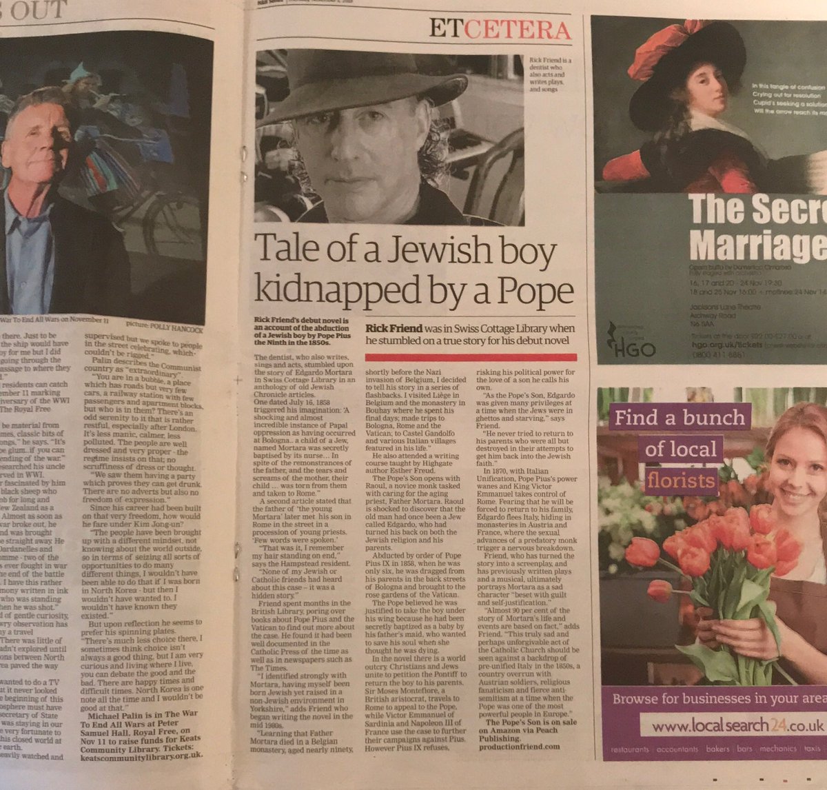 rickfriend's tweet photo. Article about my novel The Pope’s Son in Ham and High today. #SheilLand https://t.co/GbboDb0TRE