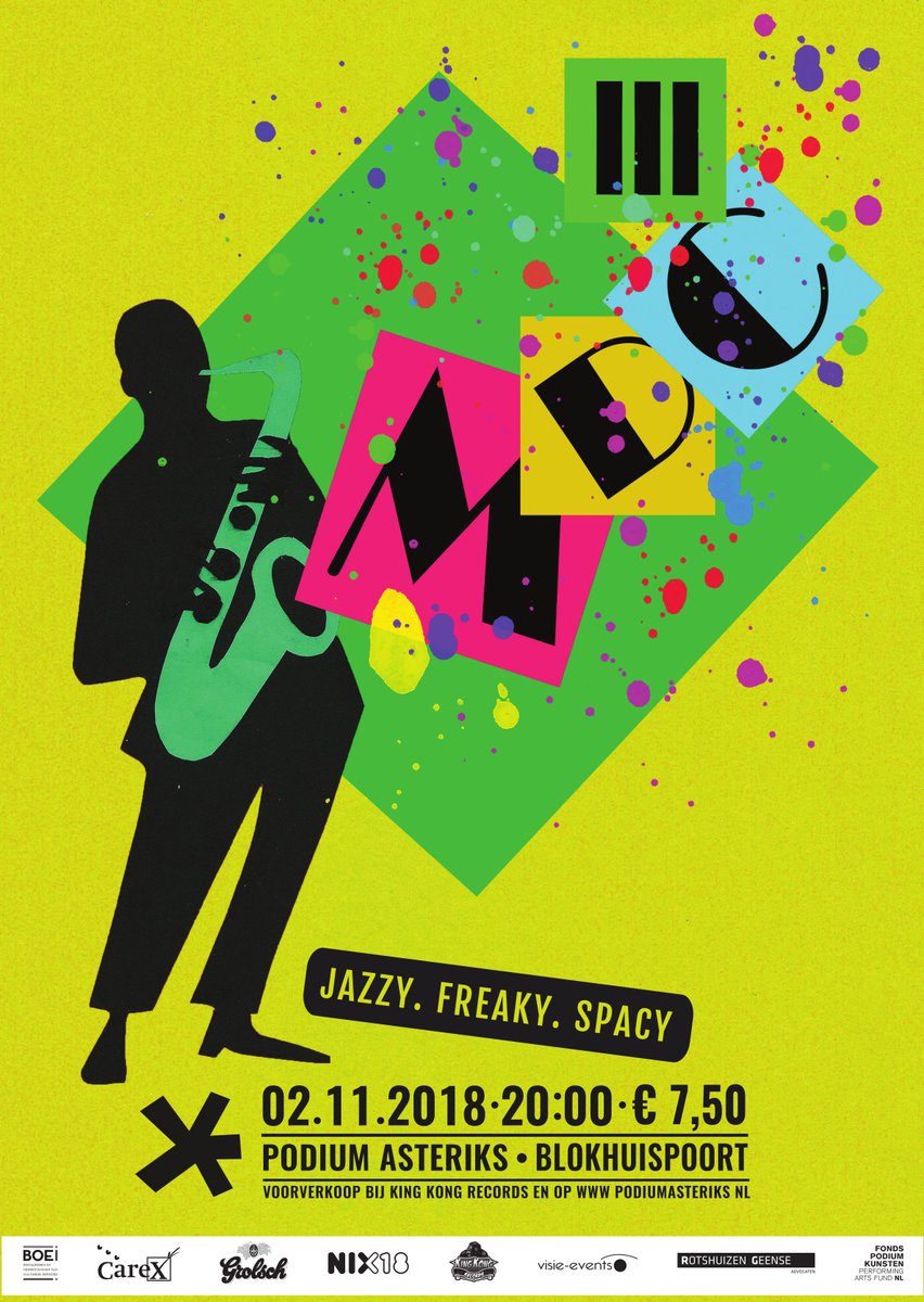 Nog 1 nachtje slapen en dan speelt MDC III (@MattiasDeCraene) hele toffe jazz. Er kan zeer zeker ook op gedanst worden! Planting zal de heupen losdraaien - zo blijft het toch nog even zomer.
Tickets: bij @kingkongrecords en via bit.ly/2JyWVna
Poster: Dieuwke Leicht