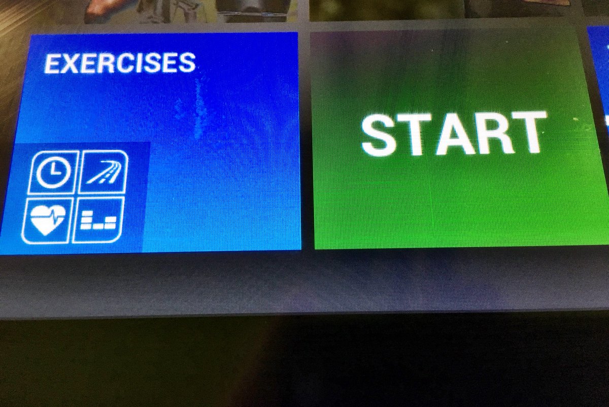 Exercise bike display shows “start”