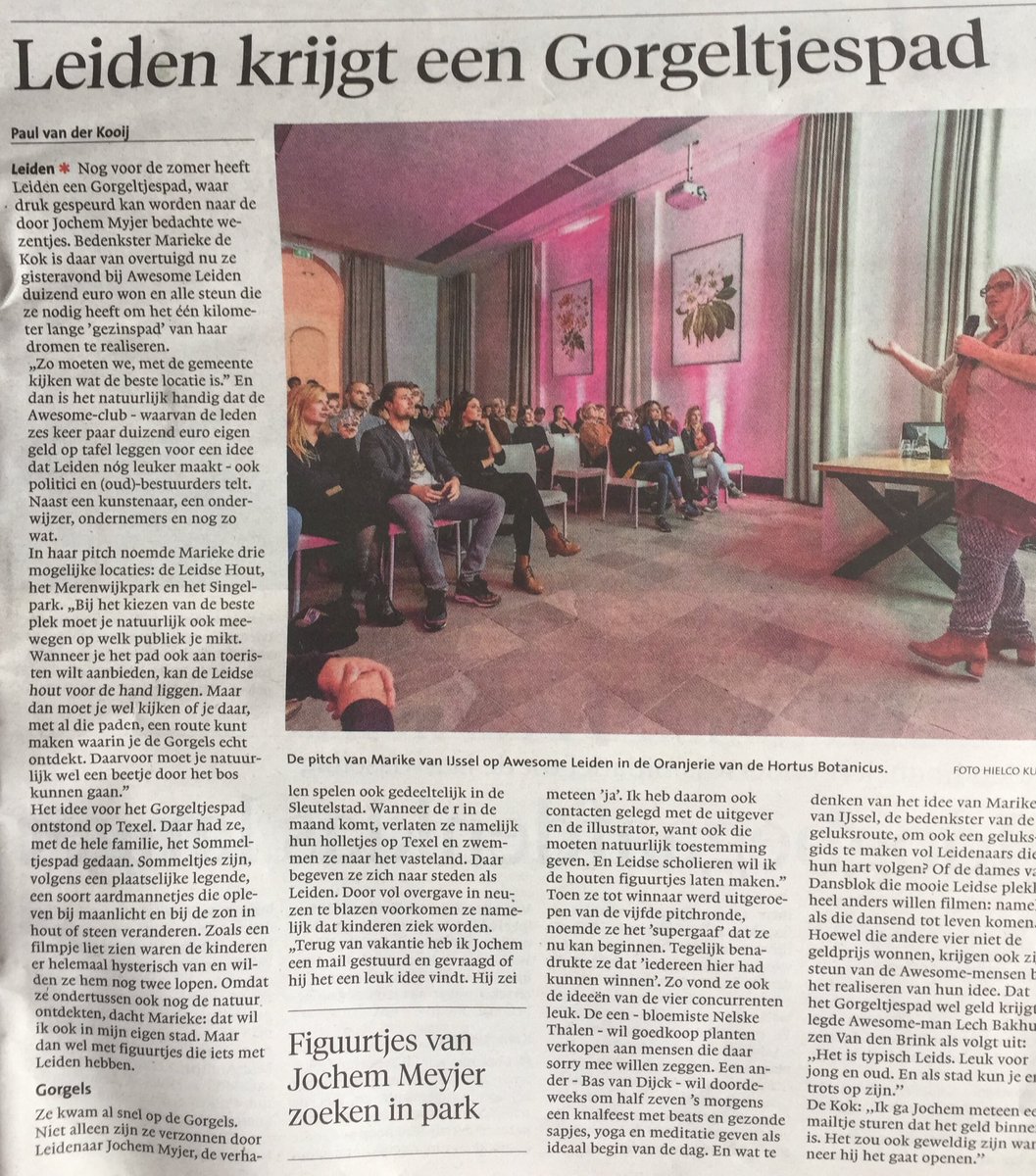 Leuk initiatief van ⁦<a href="/marieke_de_kok/">Marieke de Kok</a>⁩. Zij gaat voor het #Gorgeltjespad; het één kilometer lange gezinspad van haar dromen. De Gorgels van ⁦<a href="/jochemmyjer/">Jochem Myjer</a>⁩ komen tot leven in Leiden. ⁦<a href="/leidschdagblad/">Leidsch Dagblad</a>⁩