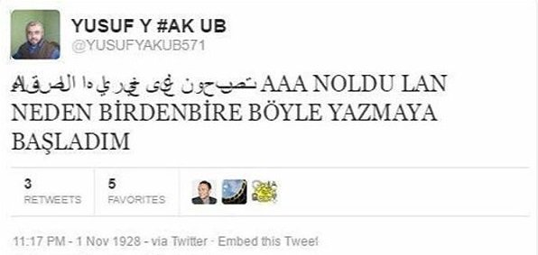 YUSUFYAKUB1453's tweet photo. #HarfDevrimi OLDUĞU ĞÜN TİWİTERDEYDİM... İŞTE TAM O ANDA YAZDIĞIM TIWET... TARİH 1 KASIM 1928..... https://t.co/ELD4m9iorv
