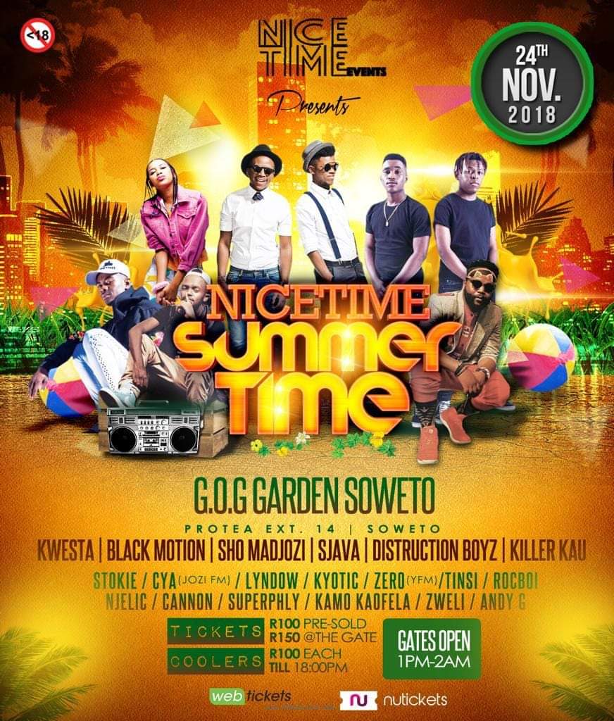 x_crystalsoul's tweet photo. TICKET SALE ALERT❗❗❗

#NiceTimeSummerTime is upon us!! 24th of November 2018 

Buy your ticket today, use the reference "NiceTime" and get a 30% discount for your general tickets. Limited tickets available. 

Akere #ReTlatsaGOG 🔥🔥 https://t.co/gE8oGe7EI3