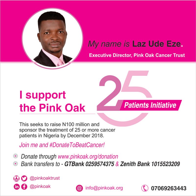 PinkOakTrust's tweet photo. Together, we can fight cancer in Nigeria, start today and make your donation to #PinkOak CancerTrust via https://t.co/3XN4U3pGZp. #DonateToBeatCancer https://t.co/eR3sFwN9w6