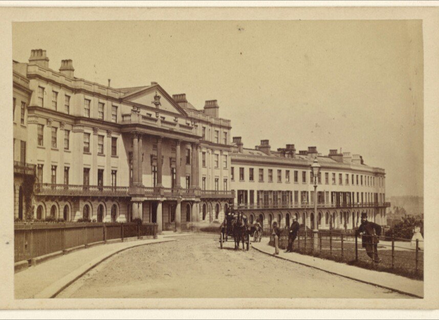 GenealogyBeech's tweet image. The Crown Hotel on the Esplanade in #Scarborough in this very early image by John Inskip (1865). This was just twenty years after the #hotel was opened. #victorian #Yorkshire