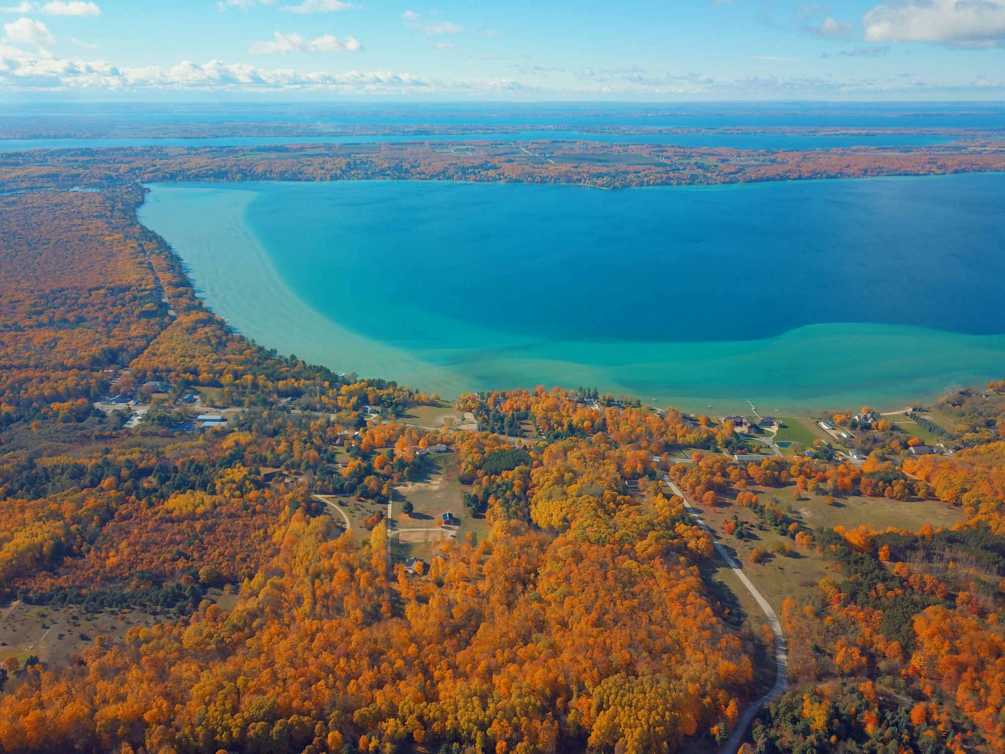 Torch Lake, Michigan on Twitter: "Overhead view of fall colors at Torch Lake, south end (photo 