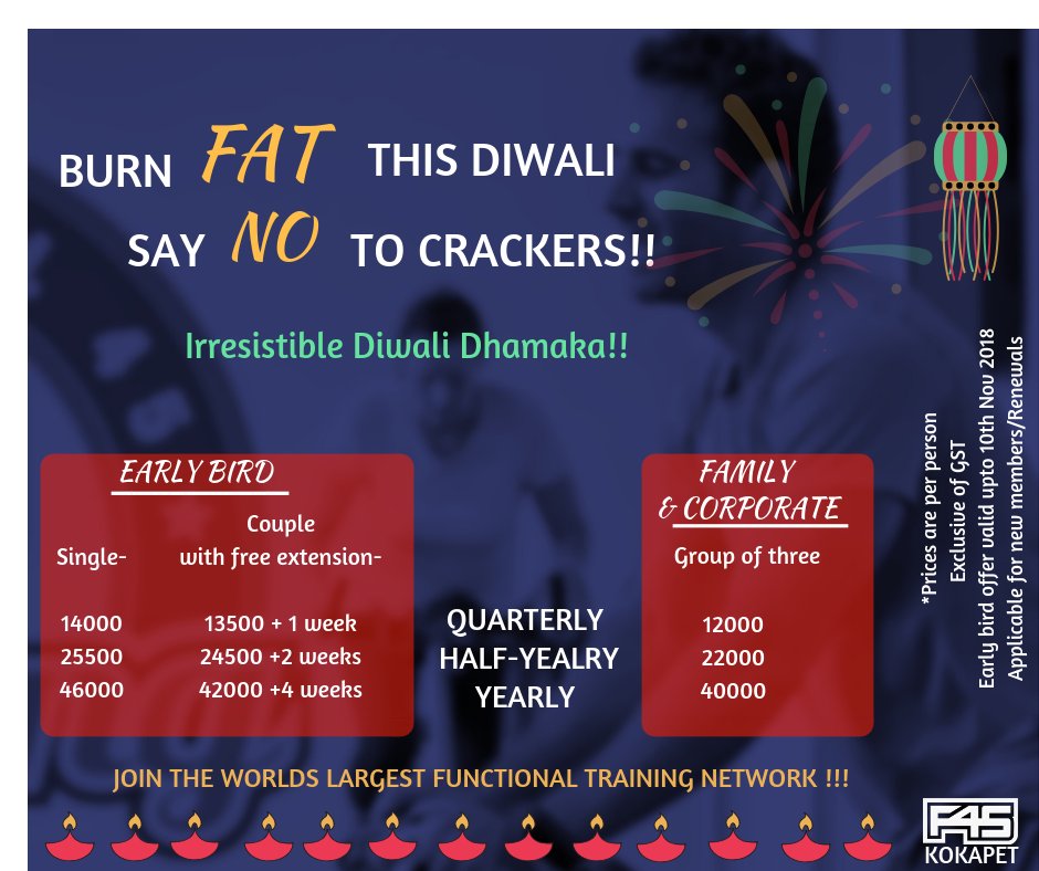 f45kokapet's tweet photo. 🕯️✨This Diwali ,Celebrate your commitment to being a healthier version of yourself .... 💪
Exclusive membership offers @f45kokapet Contact us for further queries - gachibowli@f45training.in
#fitdiwali #healthiswealth #fitforlife #fitspo https://t.co/kAlS8xPxHh