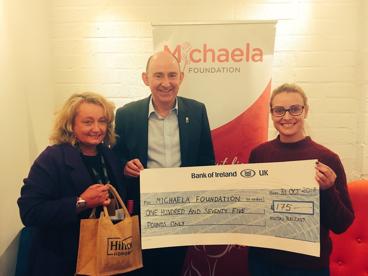 michaelafound's tweet photo. Hilton Belfast thanks so much to Siobhan &amp; Mark for calling into the MF Hub, Banbridge yesterday afternoon with a very generous cheque donation as well as a fabulous bag of goodies #globalweekofsales we recently held our amazing #GalaBall fundraising event @HiltonBelfast 🌟thanks https://t.co/P4NQT2rwZh