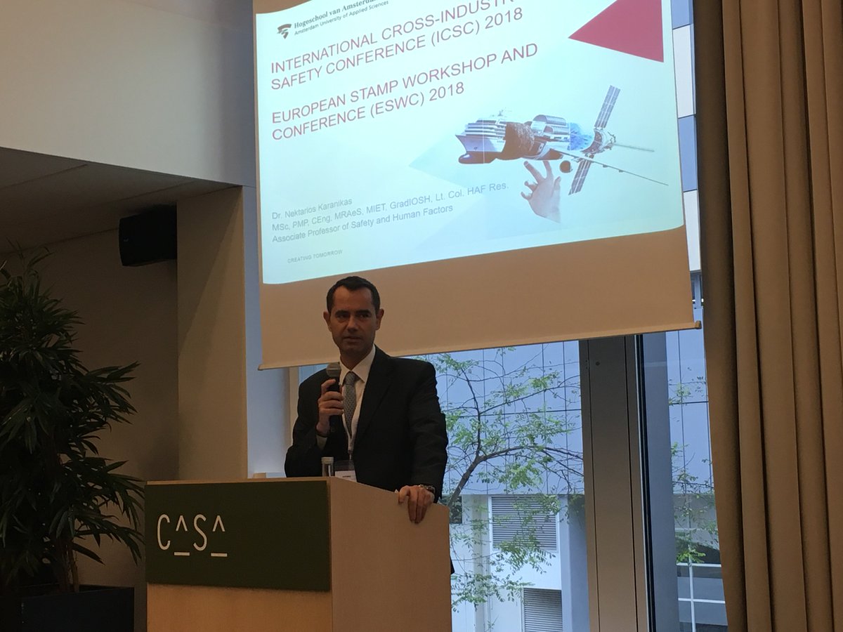 WhiteAero's tweet photo. Nektarios Karanikas opens the 3rd International Cross-industry #Safety Conference (#ICSC18) & 6th European #STAMP Workshop and Conference (#ESWC18) here in Amsterdam.
Welcome everybody, great to see you! Looking forward to an interesting few days.
#SystemSafety #CAST #STPA https://t.co/R5rGR9XW6m