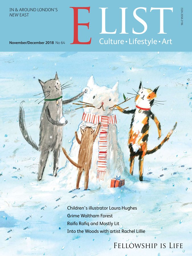 TheEList_e17's tweet photo. Final new E List currently hitting the slightly soggy streets thnx @zedlbwf. Lovely festive cover artwork by @Laura_A_Hughes Contents include @Grimewf @mostlylit  @nikhilmusic_ @ArchAHeritage @RachelMLillie @Seanswines and of course listings for Nov &amp; Dec https://t.co/mq8W8sUhSU