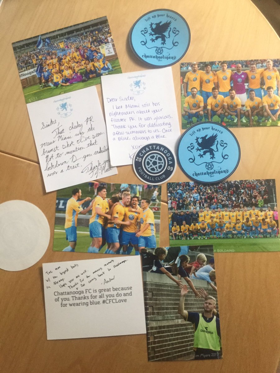Thank you <a href="/chattahooligan/">𝖈𝖍𝖆𝖙𝖙𝖆𝖍𝖔𝖔𝖑𝖎𝖌𝖆𝖓𝖘 💙</a> for the package that made it all the way to Norway 🇳🇴
Great memories from a special time with <a href="/ChattanoogaFC/">Chattanooga FC</a> ! 
Keep supporting Chattanooga’s own team that has done so much for the city! Can’t wait to make it back to support our club! 💙 #CFClove