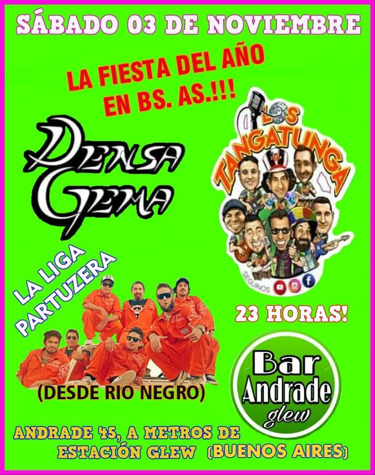 ManagerSemilla's tweet image. Buen día a todos, acá les presento una hermosa fecha que se viene pronto, esté Sabado LA LIGA PARTUZERA, llegando de Rio Negro, se van a Presentar en Andrade Bar (Glew), junto con los Tangatunga y Densa Gema.. Saludos..