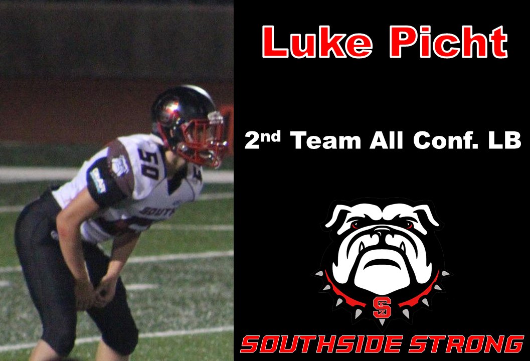 CoachHam55's tweet photo. Proud to announce that sophomore Luke Picht (@LukePicht) was selected as 2nd Team All GAC Central Linebacker! #SouthsideStrong https://t.co/aFMFfpeaQC