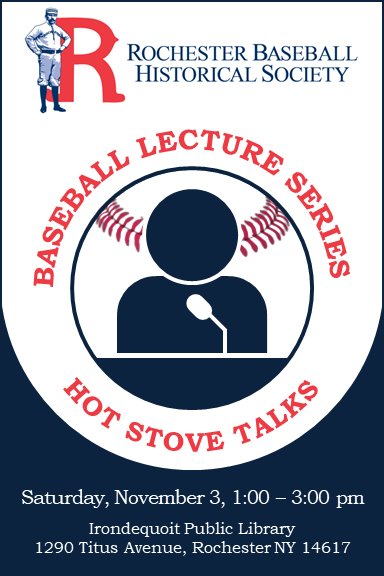 RocBBHistory's tweet photo. Join us on Saturday for our fall Hot Stove Talks! Learn about Red Wings transition from St Louis to Baltimore from Pat Doyle; Presidents and Baseball from Curt Smith; and Franchise Dream Teams from @ThomasStone. Free and open to public. @sabr @RocRedWings https://t.co/uTgTo4IESO