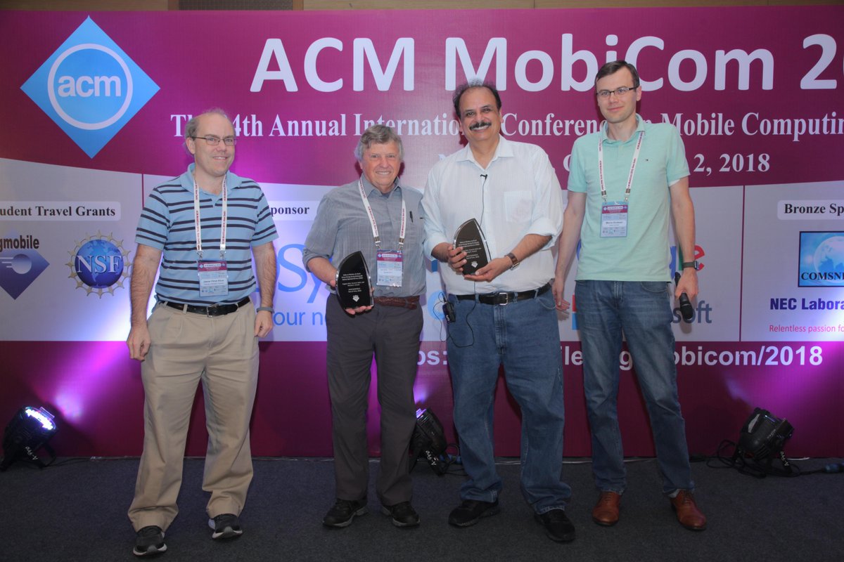 MSFTResearch's tweet photo. Victor Bahl was honored today with the Test of Time Award at #MobiCom2018. Congratulations to @SuperBahl and co-author Mike Sinclair! Info on their 2002 paper "Wake on Wireless" can be found here: https://t.co/MMef4KzmMf https://t.co/aJCnyTRPBk