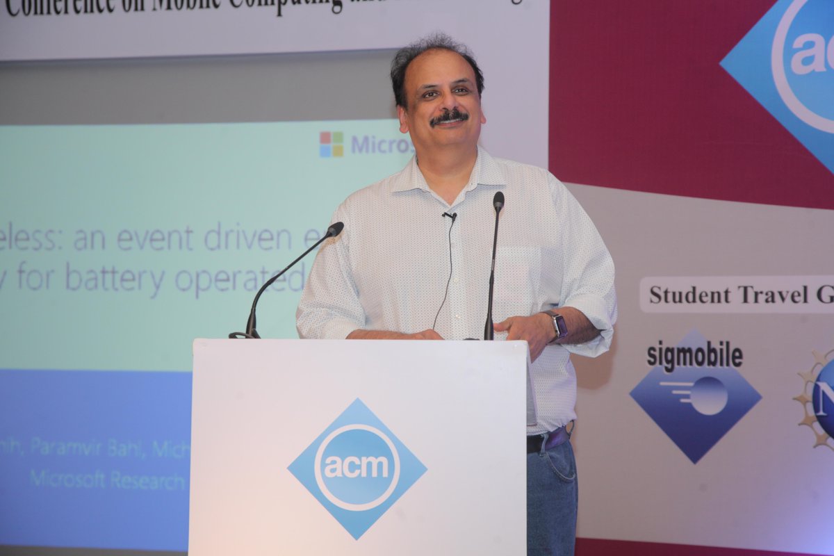 MSFTResearch's tweet photo. Victor Bahl was honored today with the Test of Time Award at #MobiCom2018. Congratulations to @SuperBahl and co-author Mike Sinclair! Info on their 2002 paper "Wake on Wireless" can be found here: https://t.co/MMef4KzmMf https://t.co/aJCnyTRPBk