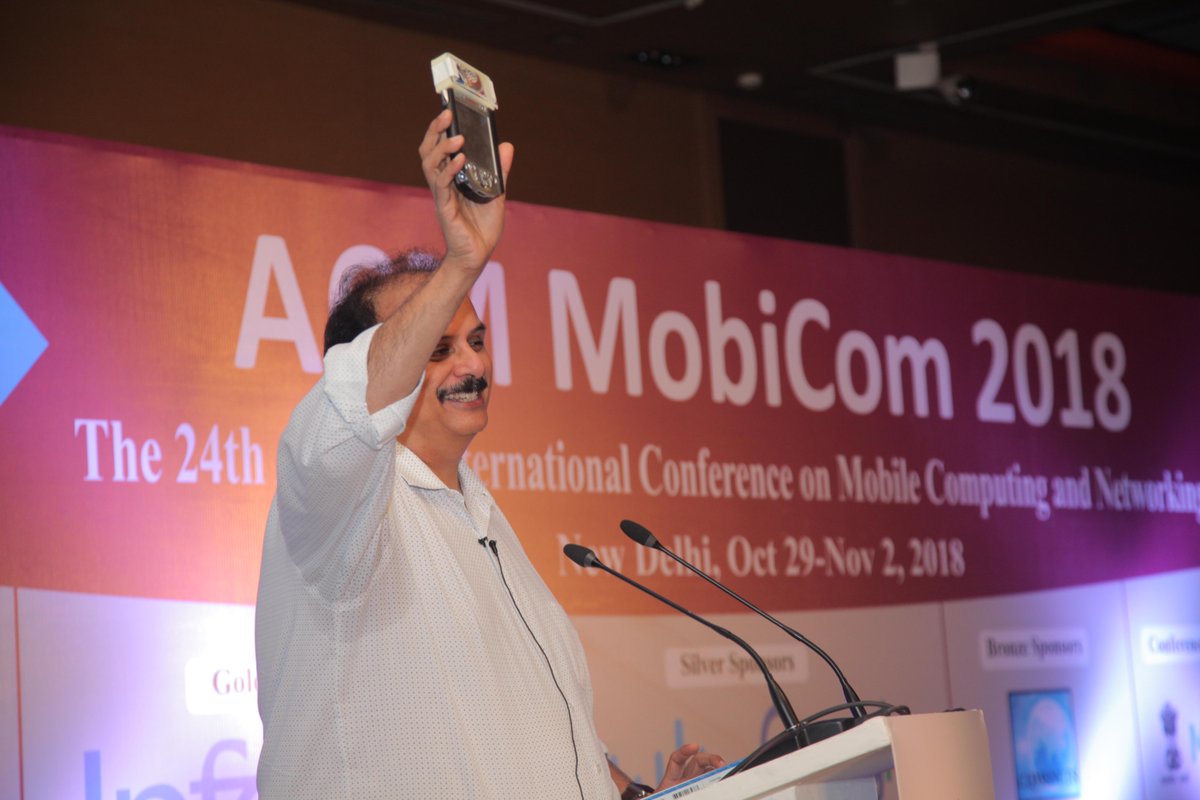 MSFTResearch's tweet photo. Victor Bahl was honored today with the Test of Time Award at #MobiCom2018. Congratulations to @SuperBahl and co-author Mike Sinclair! Info on their 2002 paper "Wake on Wireless" can be found here: https://t.co/MMef4KzmMf https://t.co/aJCnyTRPBk