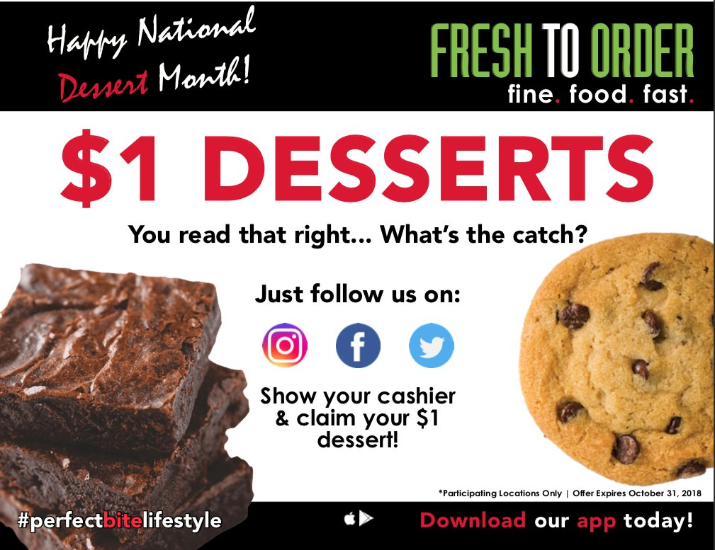 Fresh2Order's tweet photo. What's better than $1 #desserts?! https://t.co/y0gobpxTeB