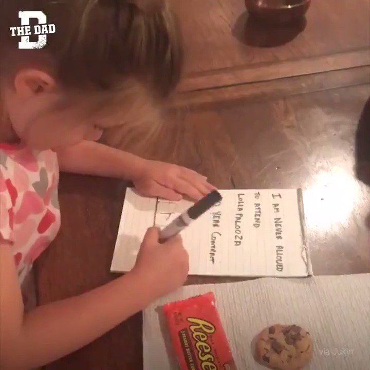 The Dad - Daughter signs 30-year contract agreeing to never attend Lollapalooza in exchange for a pack of Reese's Peanut Butter Cups and a cookie. 