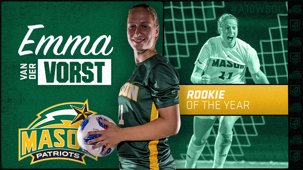 atlantic10's tweet photo. A 5x #A10WSOC Rookie of the Week, van der Vorst is the first player in A-10 history to earn both Rookie and Offensive Player of the Year Accolades. 

van der Vorst's 14 goals are the most by any freshman in the nation! https://t.co/6zop5oRr7i