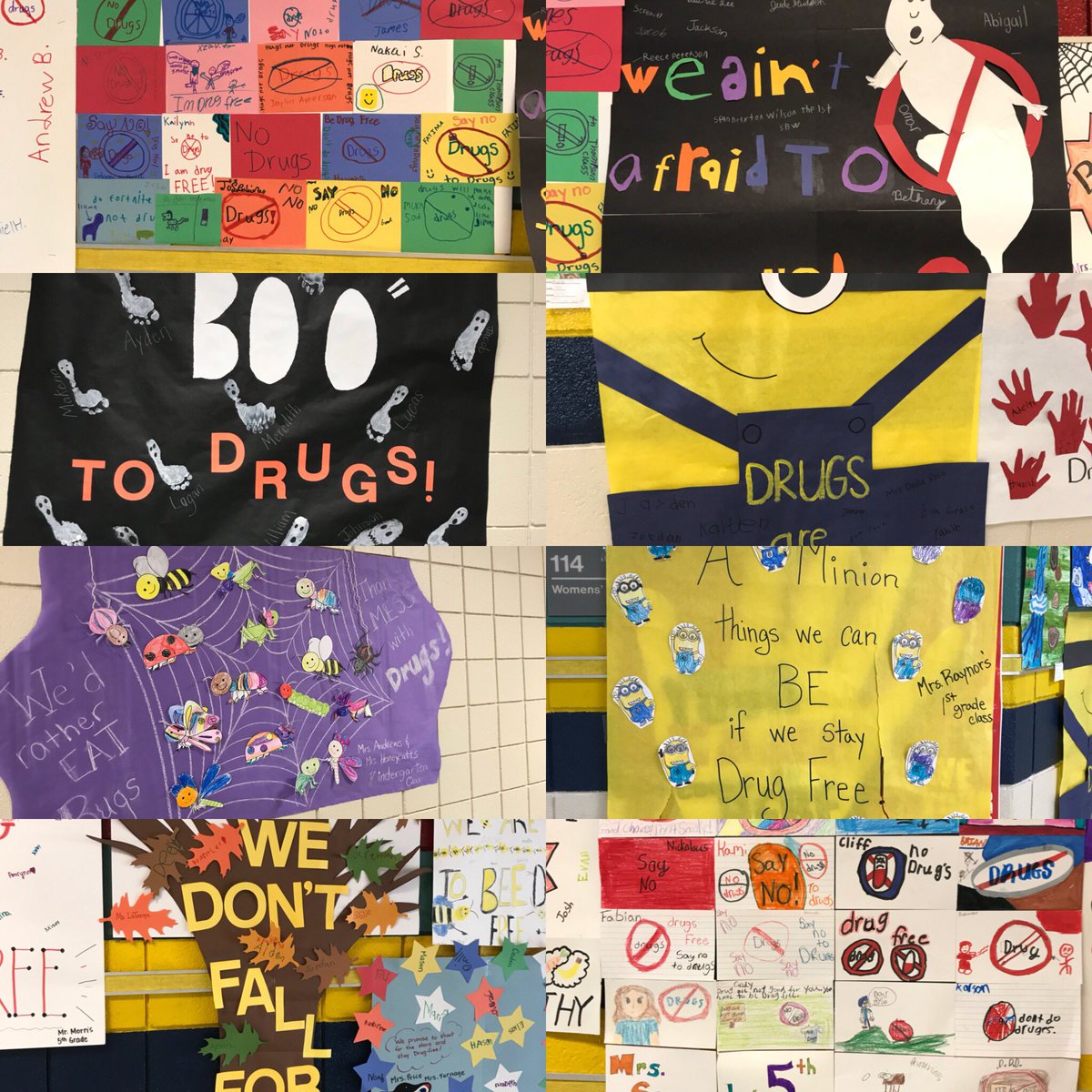 EmilyWThornton2's tweet photo. Red Ribbon Week came to an end yesterday. This year we decided to have a Drug Free Art Gallery in our halls with posters created by our homerooms! #justsayno #ournestisbest @FourOaksES @FOE_Counsels https://t.co/up8676vNiX
