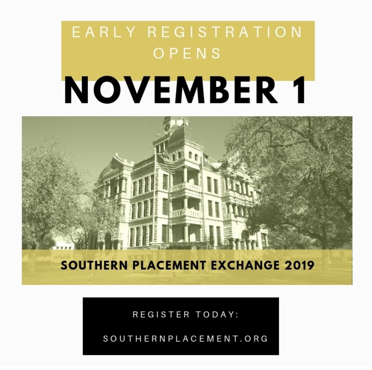 Today’s the day! Early registration opens today! #spe2019 #southernplacementexchange #seaho #swacuho #sacsa