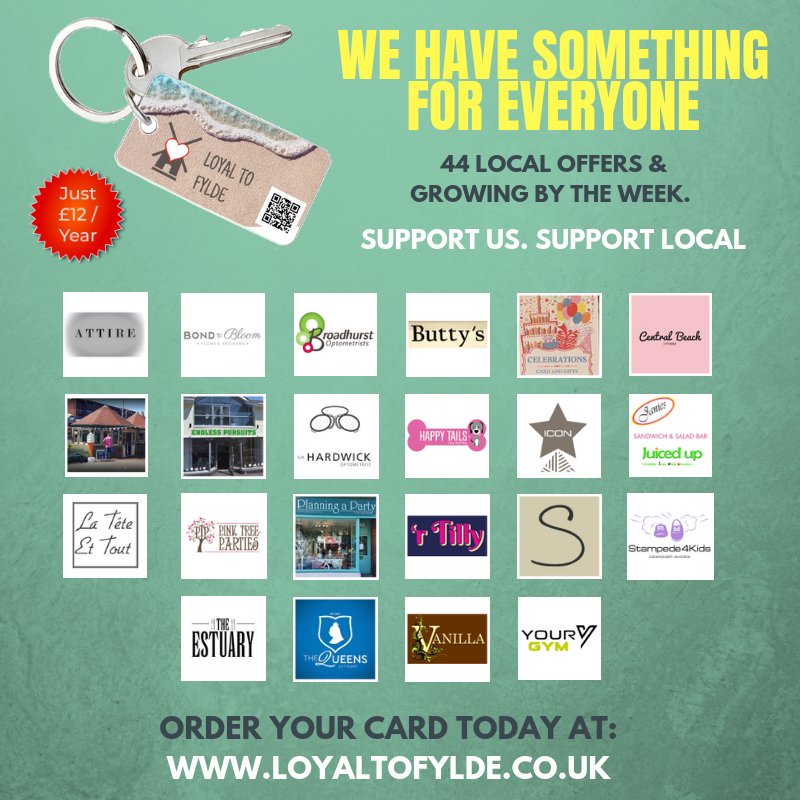 Already 44 local offers and growing by the week.  Start re-discovering your high streets today and #supportlocal.  Our Loyalty card is only £12/year - you can order yours here: loyaltofylde.co.uk/join-us
<a href="/fyldecouncil/">Fylde Council</a> <a href="/DiscoverFylde/">Discover Fylde</a> <a href="/STEPFylde/">STEP Fylde</a> <a href="/kirkhamtown/">kirkhamtown</a>
