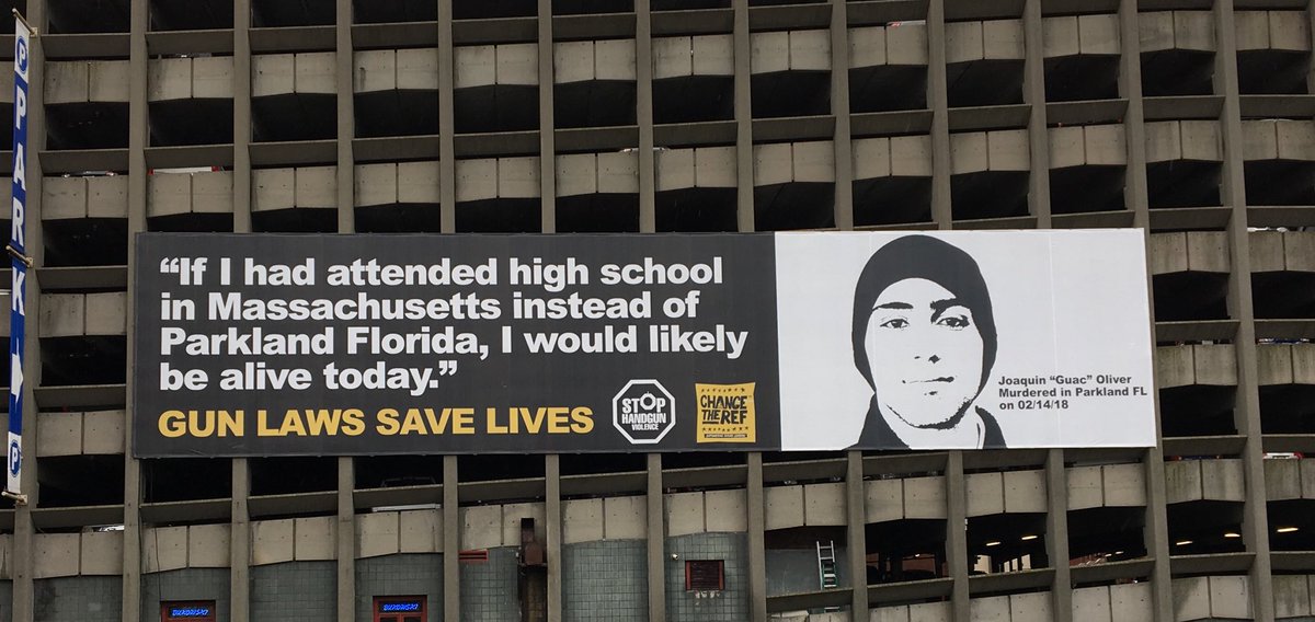 50MoreMass's tweet photo. Gun laws save lives! 

Thank you to @manueloliver00 @patriciapadauy and @ChangeTheRef for this powerfil billboard on Boylston and Dalton in Boston.

@stophandguns https://t.co/xNf4FMQp2Q