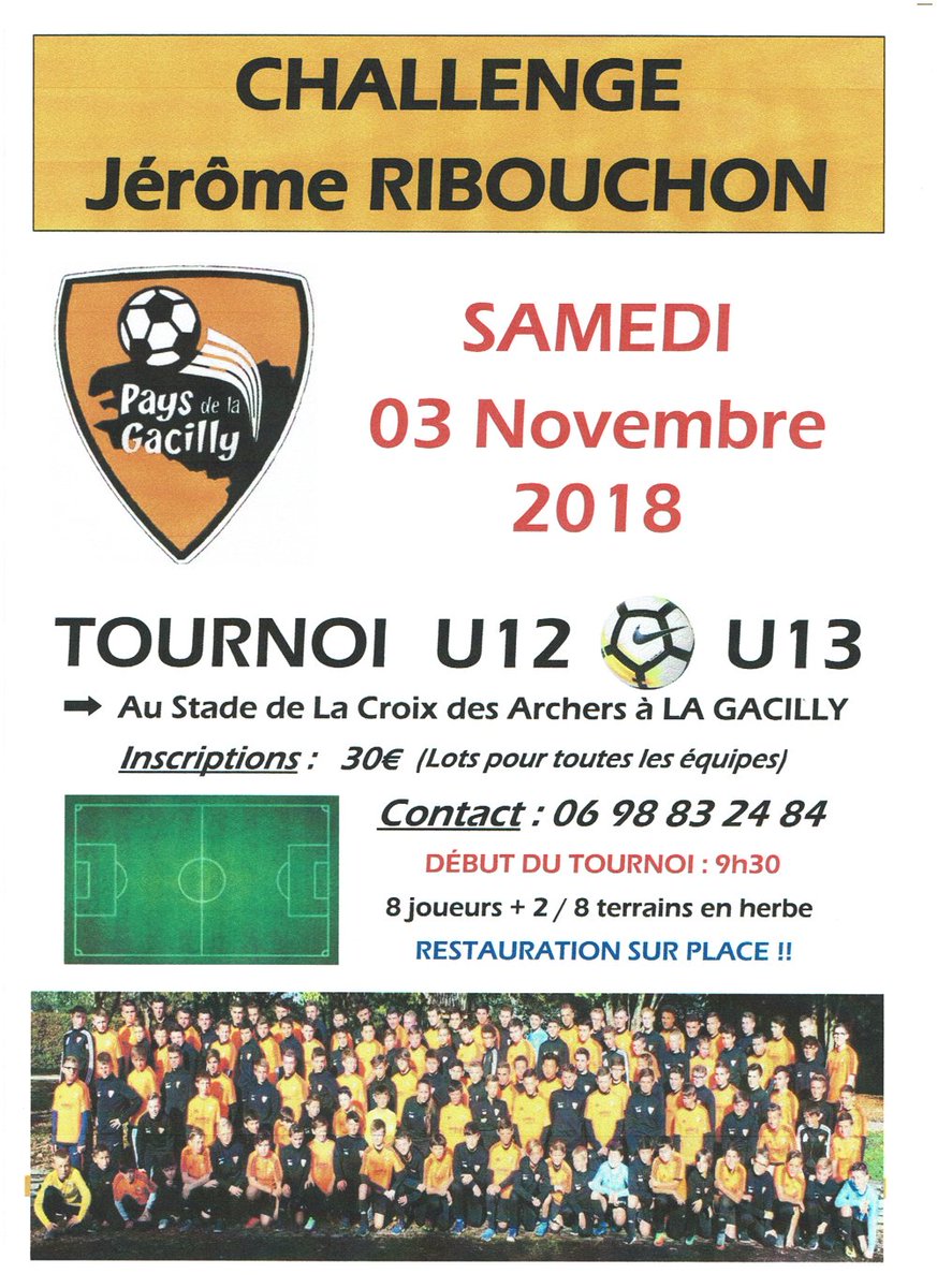 Ce samedi 03 novembre, le Groupement du Pays de La Gacilly organise le challenge "Jérôme Ribouchon" avec de 24 équipes U12/U13. Début des rencontres à 9h30 au stade des Archers à La Gacilly. Venez nombreux soutenir les jeunes !! @VocfootOfficiel <a href="/PloermelFC/">Ploërmel FC</a> <a href="/FCAV3544/">𝑭𝑪 𝑨𝒕𝒍𝒂𝒏𝒕𝒊𝒒𝒖𝒆 𝑽𝒊𝒍𝒂𝒊𝒏𝒆</a>....