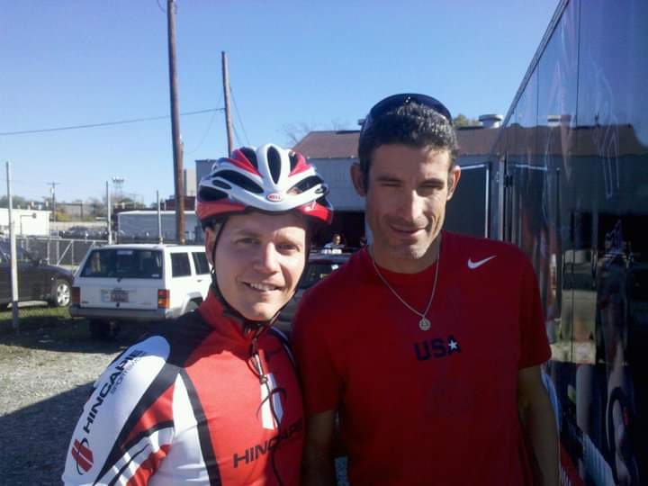 #tbt , that time at the @hincapiesports warehouse sale before a #granfondohincapie even existed.  Circa 2010, rocking the 'H' gear then, rocking it now.  @ghincapie sneaking behind the trailer that was used for cashing people out.  I found you, thanks for always taking the time.