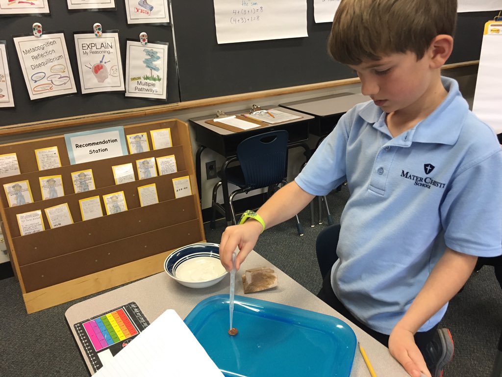 MCS3VT's tweet image. Following the steps of the scientific method. Finding out what might allow a penny to hold more water.@MaterChristiVT