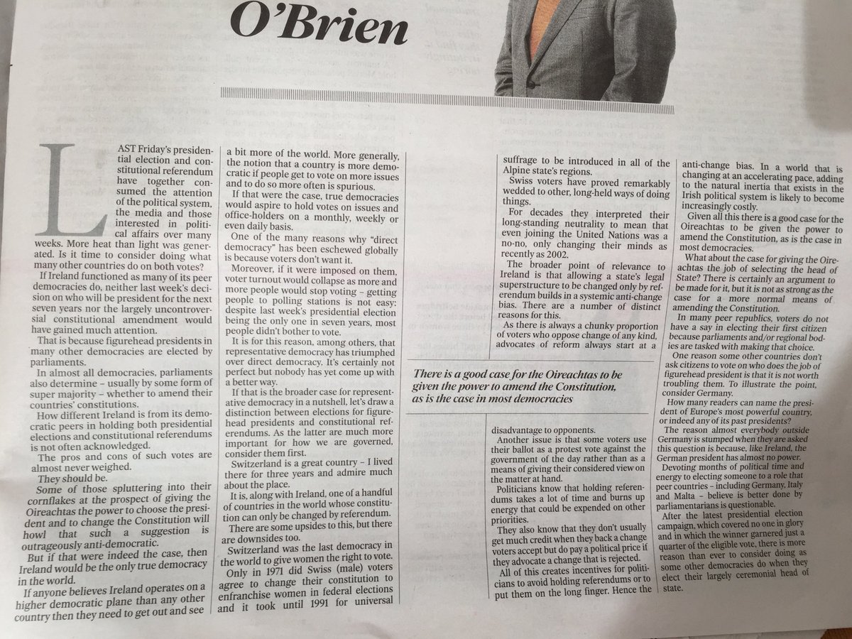 Referendums are time-consuming, politically risky, expensive and often divisive. Most democracies don’t use them to amend their constitutions. Ireland should consider becoming more normal in how it changes its constitution. Today’s column.