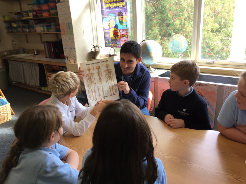 MCS3VT's tweet image. UVM medical students came to our classroom to teach us about bones and muscles.@MaterChristiSchool