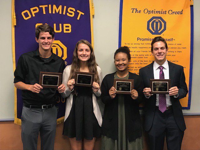 Congratulations to Kyle Rock, Kaylie Rock, Nuriah Wells, and Jack Graham for being named Optimist Students of the Month!