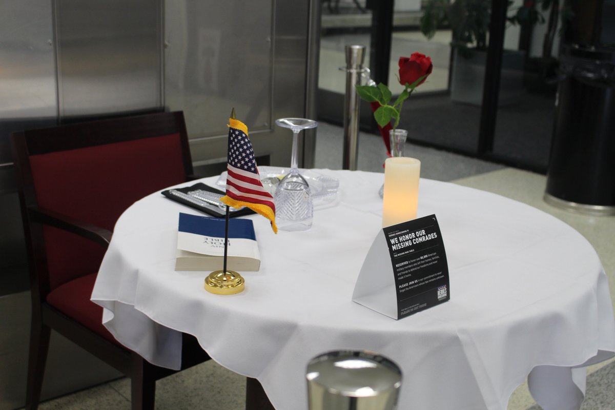 If you're traveling FAY, take a moment to stop by our Missing Man table and honor those that have made the ultimate sacrifice. This table honors those 85,000 + Americans who left to defend our freedom, from WWI until now, and never made it home. #HeroesHomecoming #UnitedInService