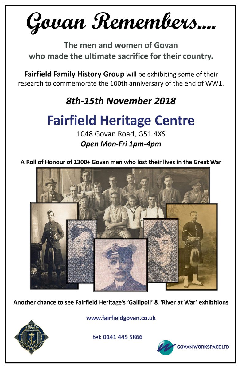 acumfaegovan's tweet photo. Govan remembers the men and women of Govan who made the ultimate sacrifice for their country. A week long exhibition at @FairfieldGovan   https://t.co/CzGTEVO5EY https://t.co/uJAcW4Kgal