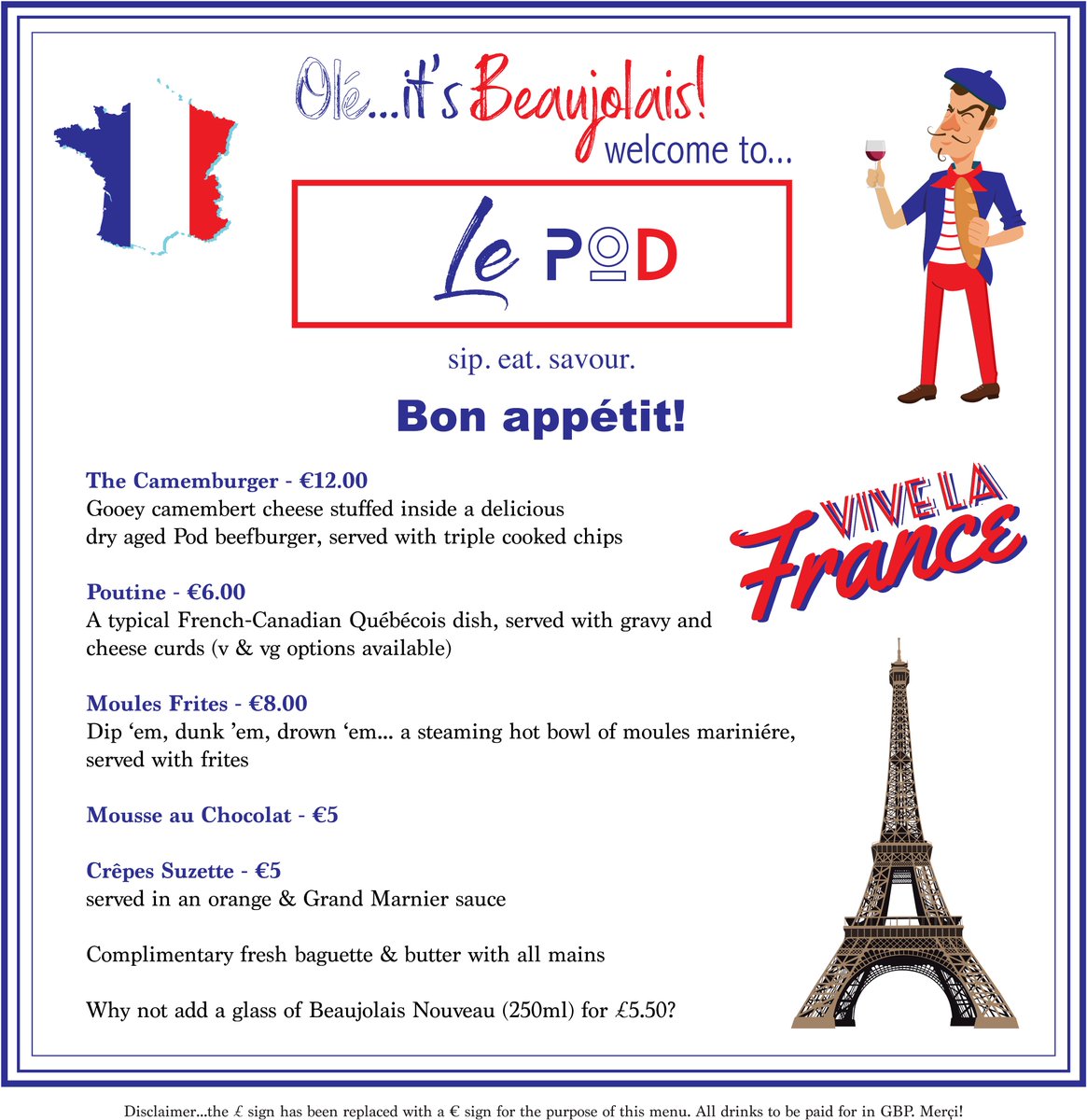 ThePodNewport's tweet photo. 🍷🇨🇵 Olé it's Beaujolais! Thurs 15th Nov🇨🇵🍷Join us for a fantastic day/night of French cuisine, live music @songsandvisions, Beaujolais Nouveau &amp; French cocktails in what promises to be the best school-night partying you'll have had in a while😉 BOOK NOW to avoid disappointment! https://t.co/yMfuK3a6sY
