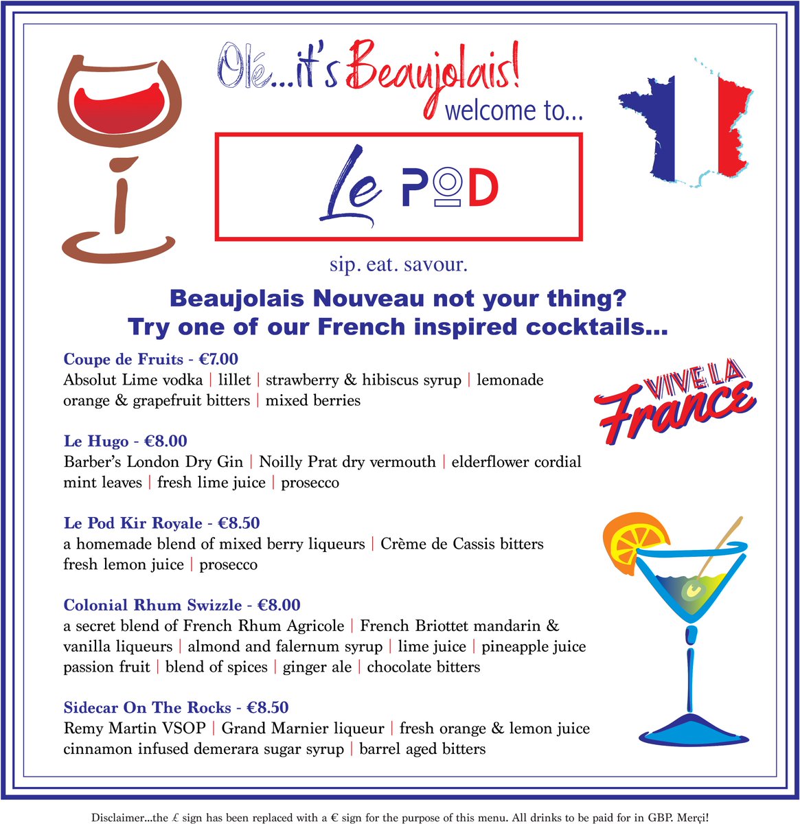 ThePodNewport's tweet photo. 🍷🇨🇵 Olé it's Beaujolais! Thurs 15th Nov🇨🇵🍷Join us for a fantastic day/night of French cuisine, live music @songsandvisions, Beaujolais Nouveau &amp; French cocktails in what promises to be the best school-night partying you'll have had in a while😉 BOOK NOW to avoid disappointment! https://t.co/yMfuK3a6sY