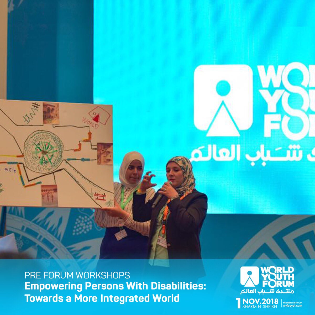 wyfegypt's tweet photo. During our pre-forum workshop, "Empowering Persons with disabilities" world youth expressed that inclusive education is integral to realizing goals and dreams, despite disabilities. They concluded that respect and awareness are keys to integration. #WorldYouthForum https://t.co/q1cdUxtZvD