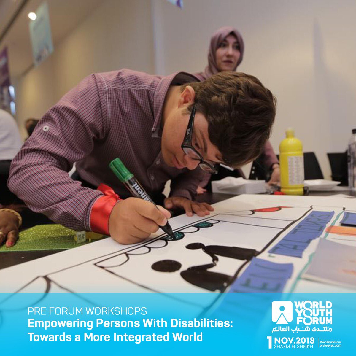wyfegypt's tweet photo. During our pre-forum workshop, "Empowering Persons with disabilities" world youth expressed that inclusive education is integral to realizing goals and dreams, despite disabilities. They concluded that respect and awareness are keys to integration. #WorldYouthForum https://t.co/q1cdUxtZvD