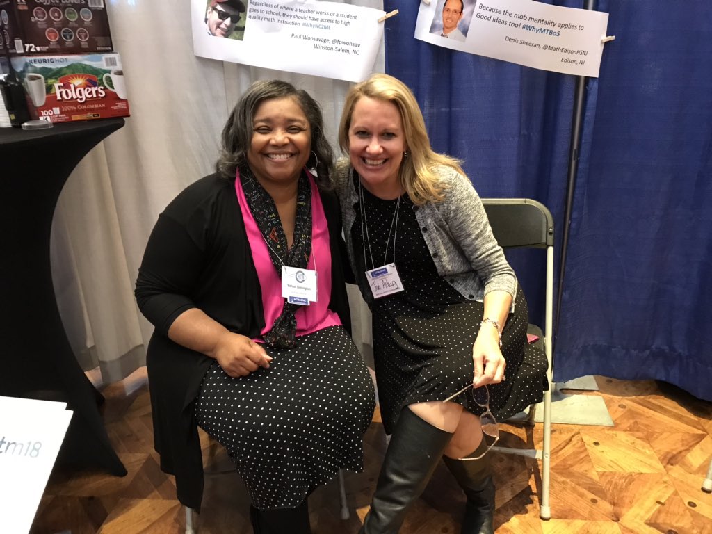 VMSTheMathLady's tweet photo. Twinning w/ @jenarberg @NCCTM1 #TwitterRoom #tweetup #ncctm2018 #wsfcsmath https://t.co/8I1DxDlJOy