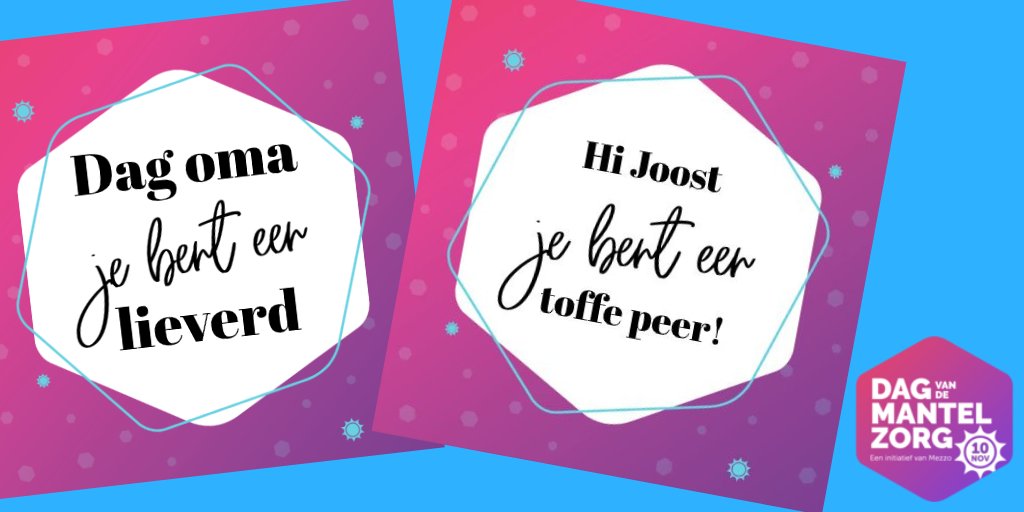 MantelzorgNL's tweet photo. Ken jij iemand die voor een ander zorgt? En wil je degene met een klein gebaar verrassen?

Dat kan door het sturen van een gratis Greetz-kaartje, met een persoonlijke boodschap. Je betaalt alleen de postzegel. 

https://t.co/FyldtBjC4S #DagvandeMantelzorg #mantelzorg https://t.co/97mvkKG6JZ