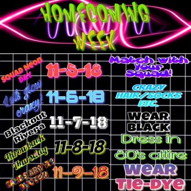 Attention HHS Students!!! Let’s Glow Crazy for Homecoming Week 11/5/18-11/9/18! Show your Cardinal Spirit and Dress Up everyday‼️#LetsGlowCrazy #HHSHoco #CSND