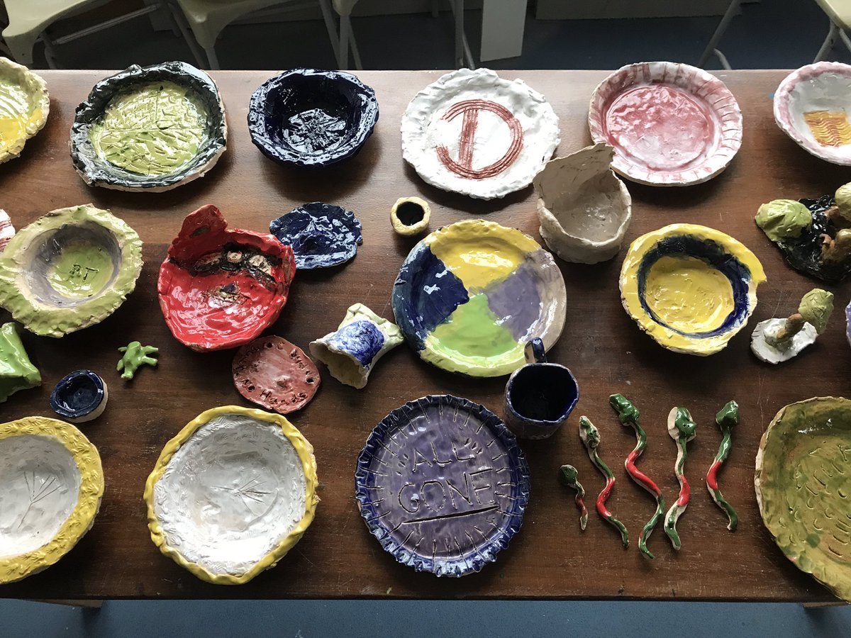 ThorngroveLatin's tweet photo. The kiln has been busy this half-term! Here are some of the beautiful plates and bowls (and snakes!) created in pottery club so far this term. #potteryclub #pickyourplates @ThorngrovePrep https://t.co/omGmuSDKAc